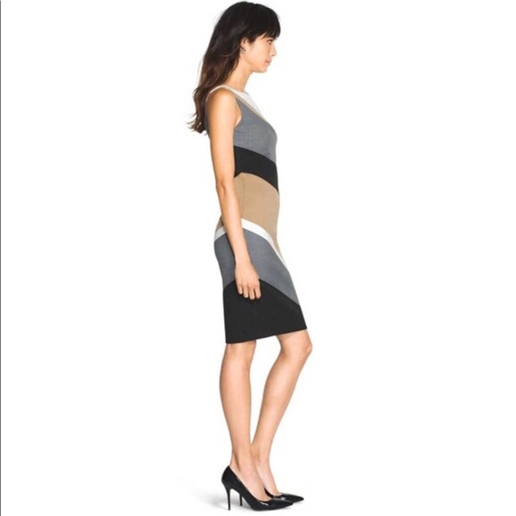 WHBM diagonal colorblock strip fitted dress 0 XS - Picture 2 of 8